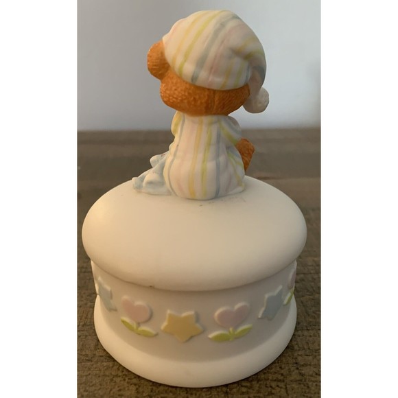 Teddy Beddy Bear Porcelain Round Trinket Jewelry Box with Cover 1982 Enesco - Picture 5 of 13